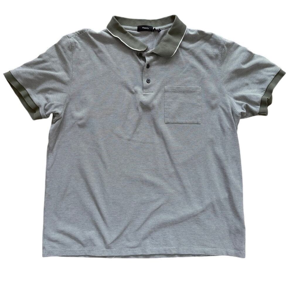 Theory Olive Green Cotton Short Sleeve Micro Dot Polo Camp Shirt